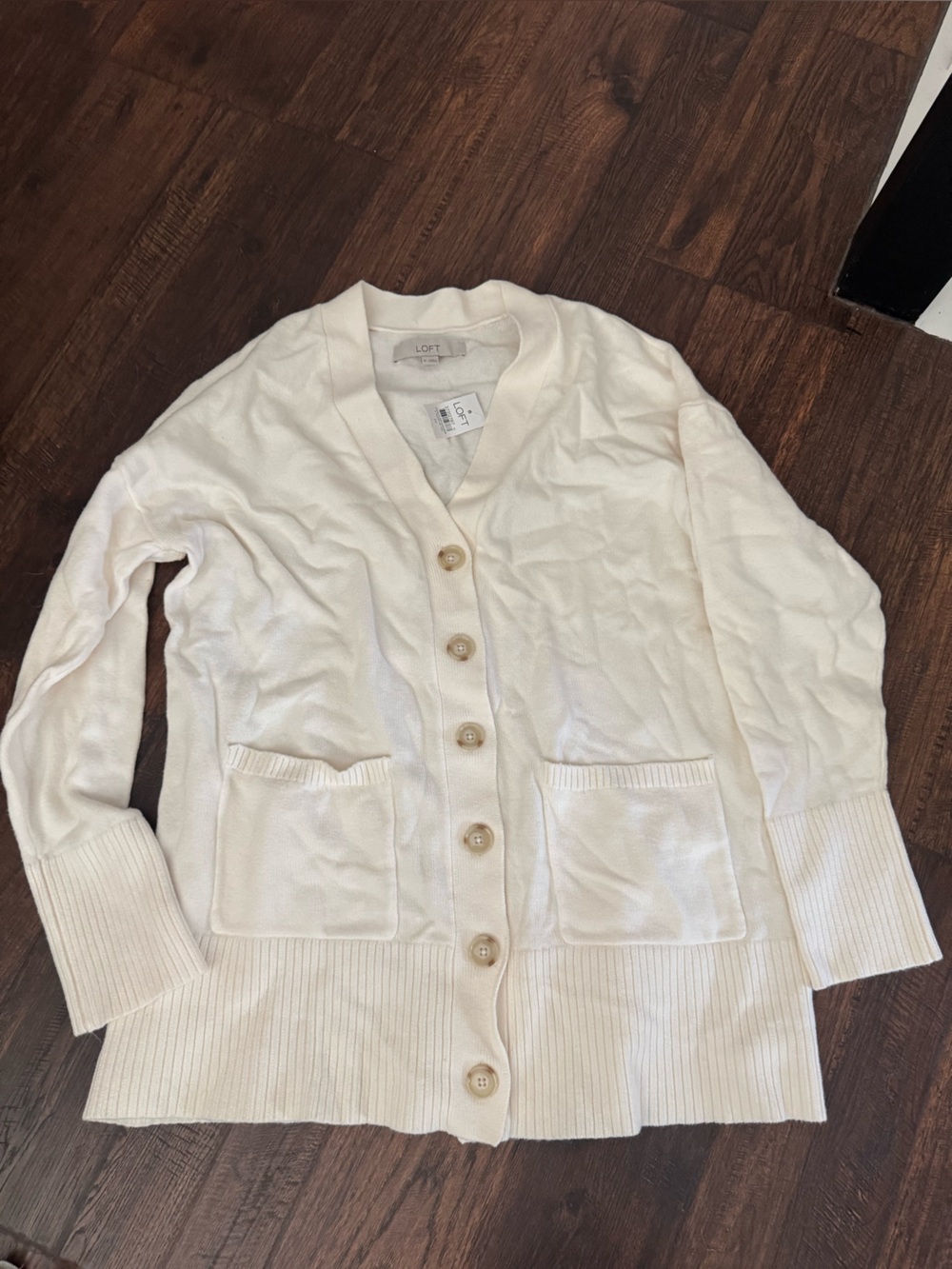 Loft Woman’s Off-White Cream Button Cardigan Sweater